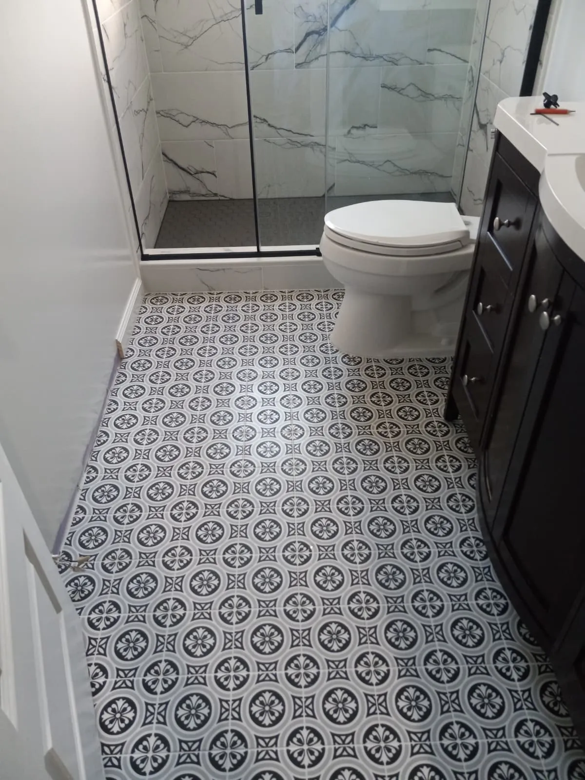 Bathroom renovation with new tile and fixtures in New Jersey