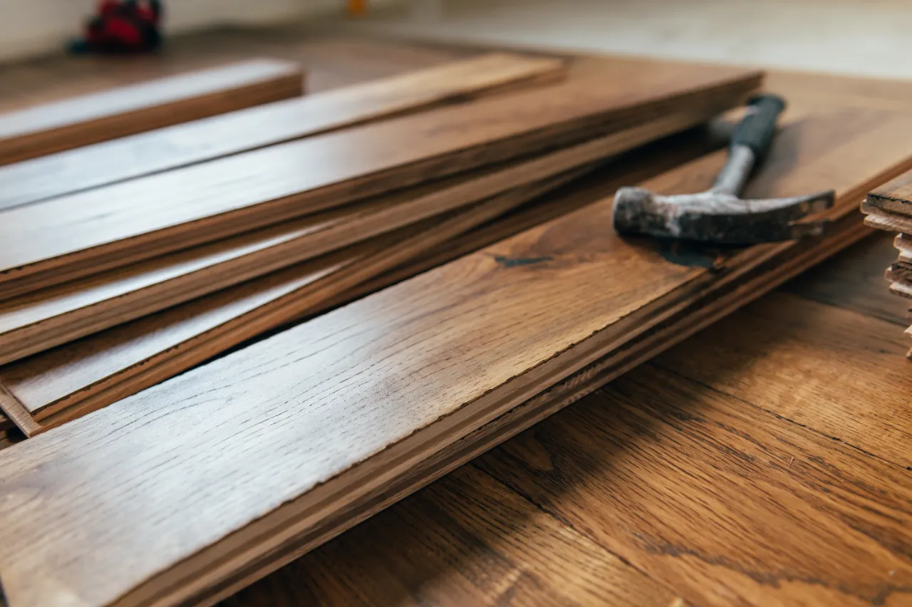 New flooring installation with wooden planks in New Jersey
