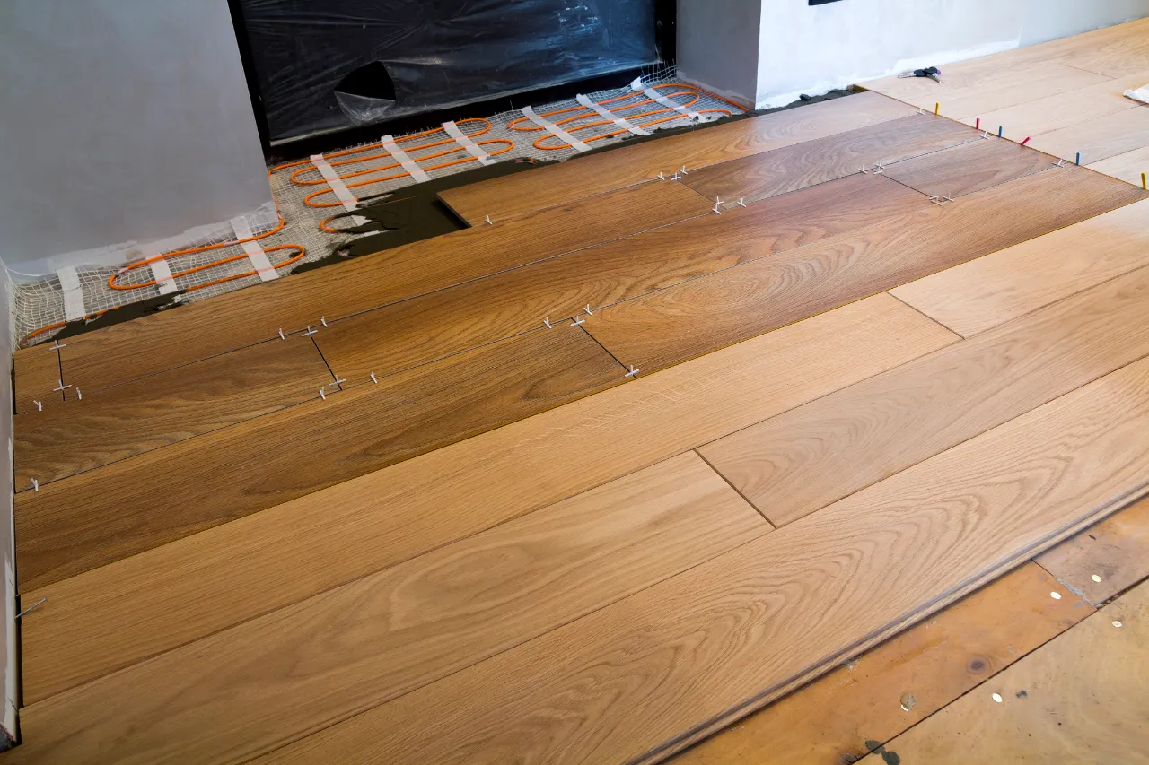 New wooden flooring installation with underfloor heating in New Jersey